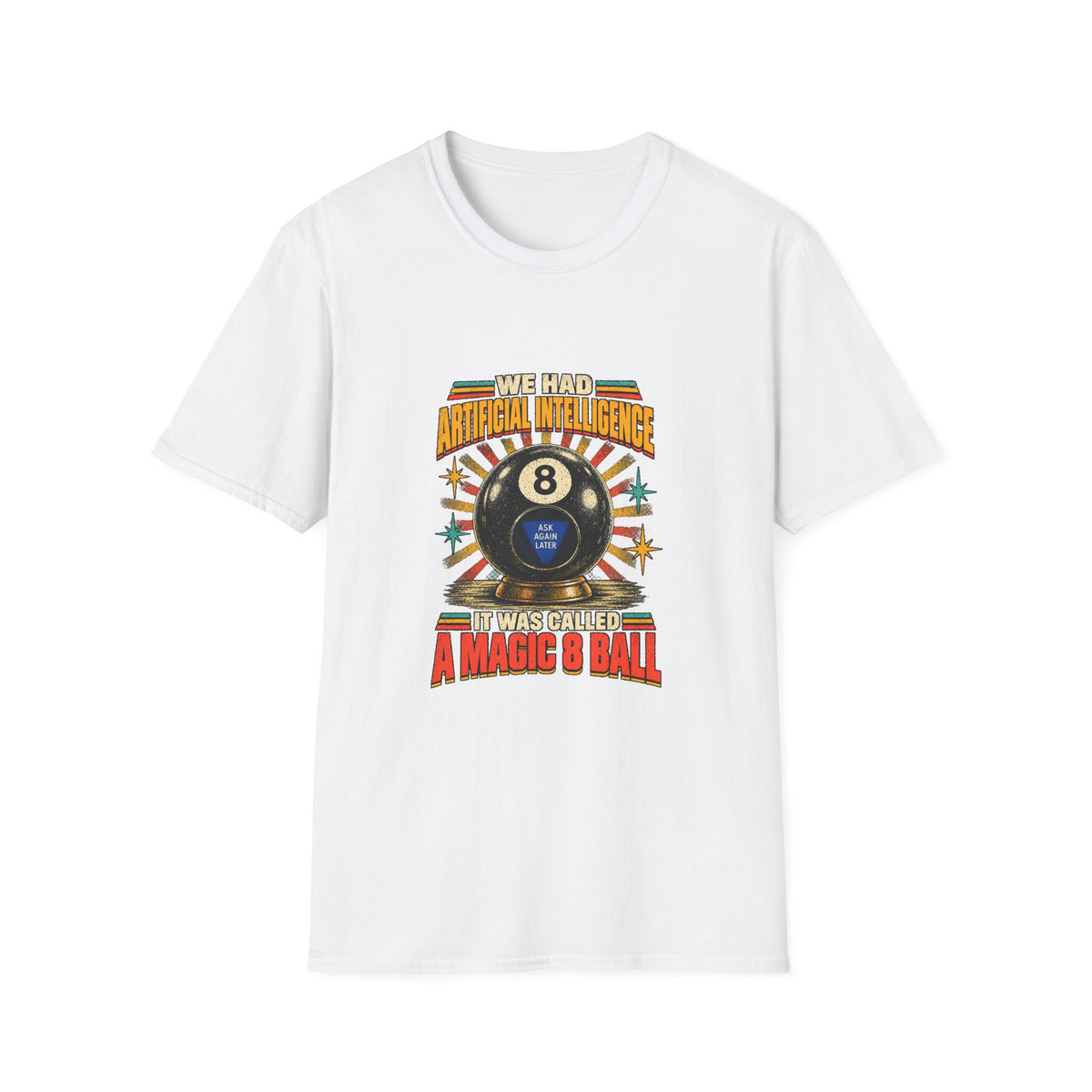 AI Magic 8 Ball T-Shirt | Artificial Intelligence Humor, Retro Arcade Graphic