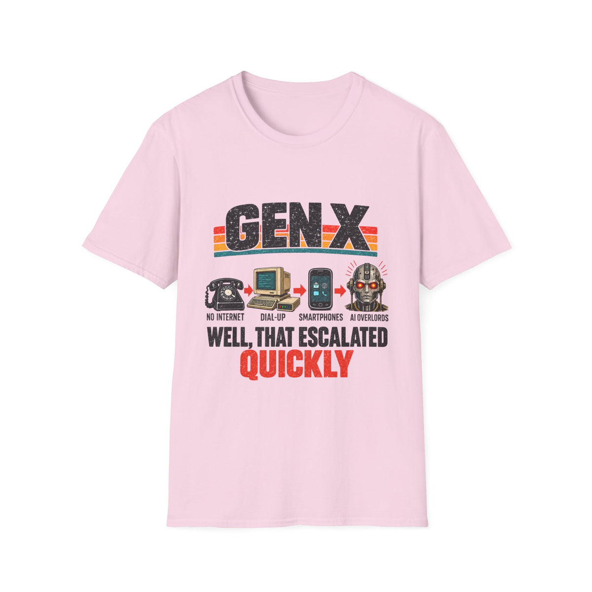 Gen X Well That Escalated Quickly T-Shirt | Retro tech evolution graphic