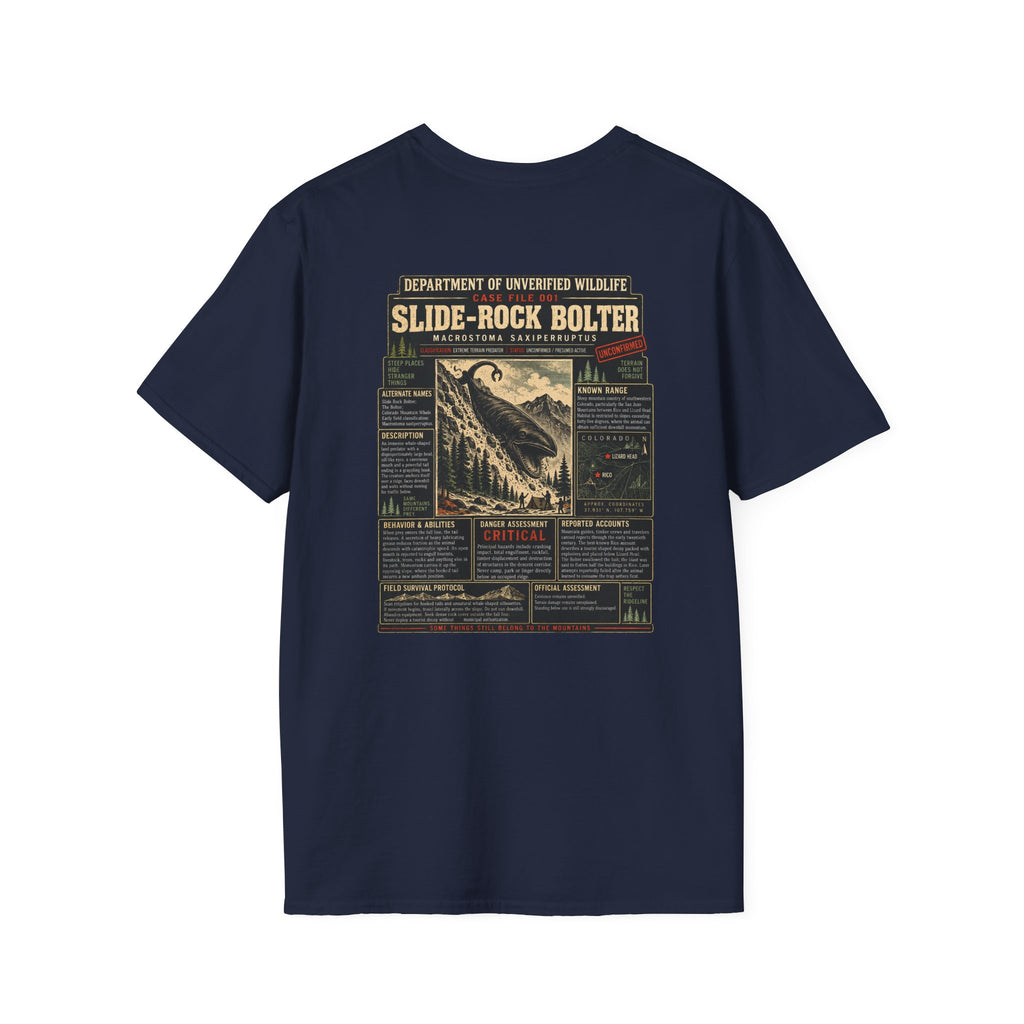 Slide-Rock Bolter T-Shirt — Department of Unverified Wildlife Retro Tee