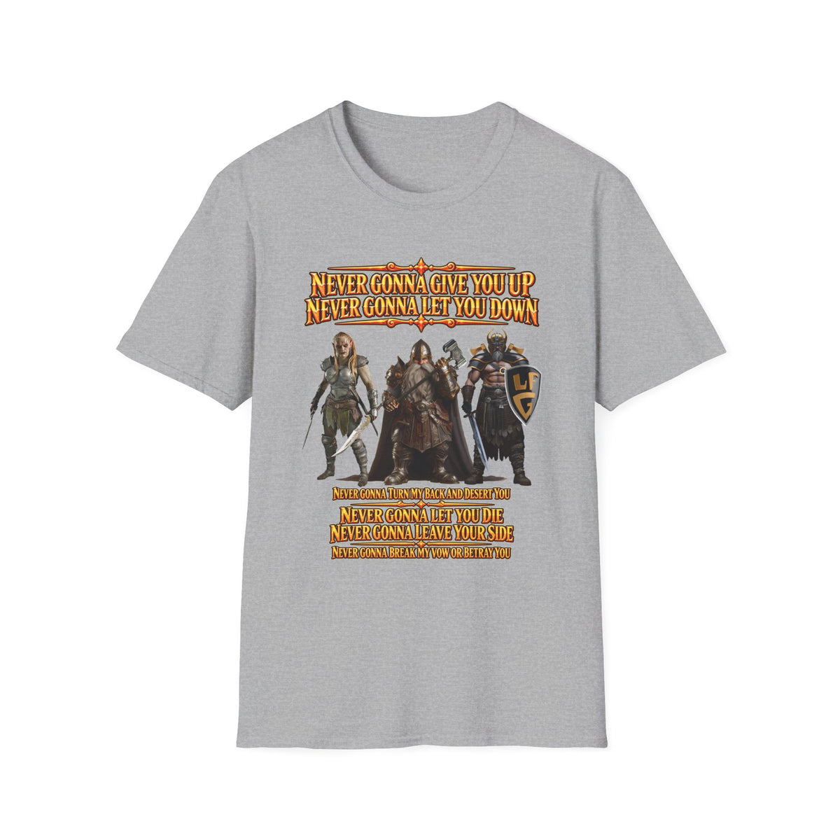 Rickroll RPG Party T-Shirt — "Never Gonna Give You Up" Fantasy Adventurers Tee
