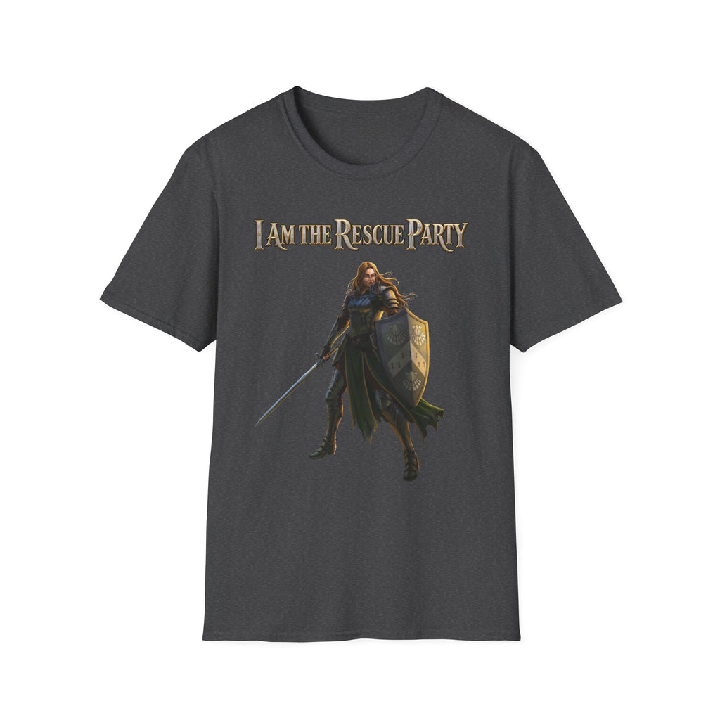 I Am the Rescue Party T-Shirt | Female Warrior Knight Illustration