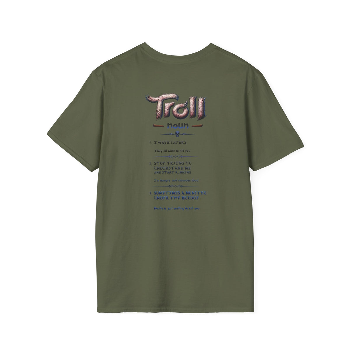 T-Shirt — 'Troll' Fantasy Creature Graphic Tee (Front & Back Definition)
