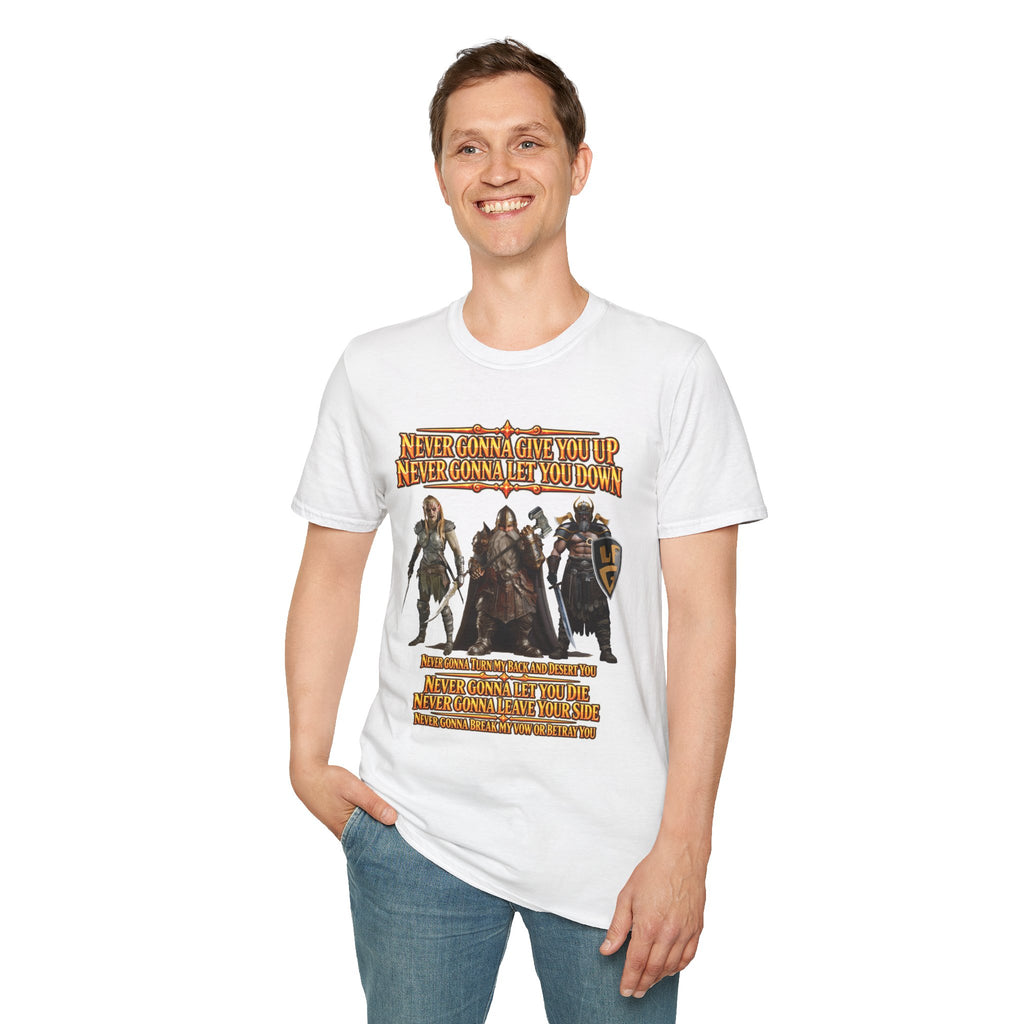 Rickroll RPG Party T-Shirt — "Never Gonna Give You Up" Fantasy Adventurers Tee