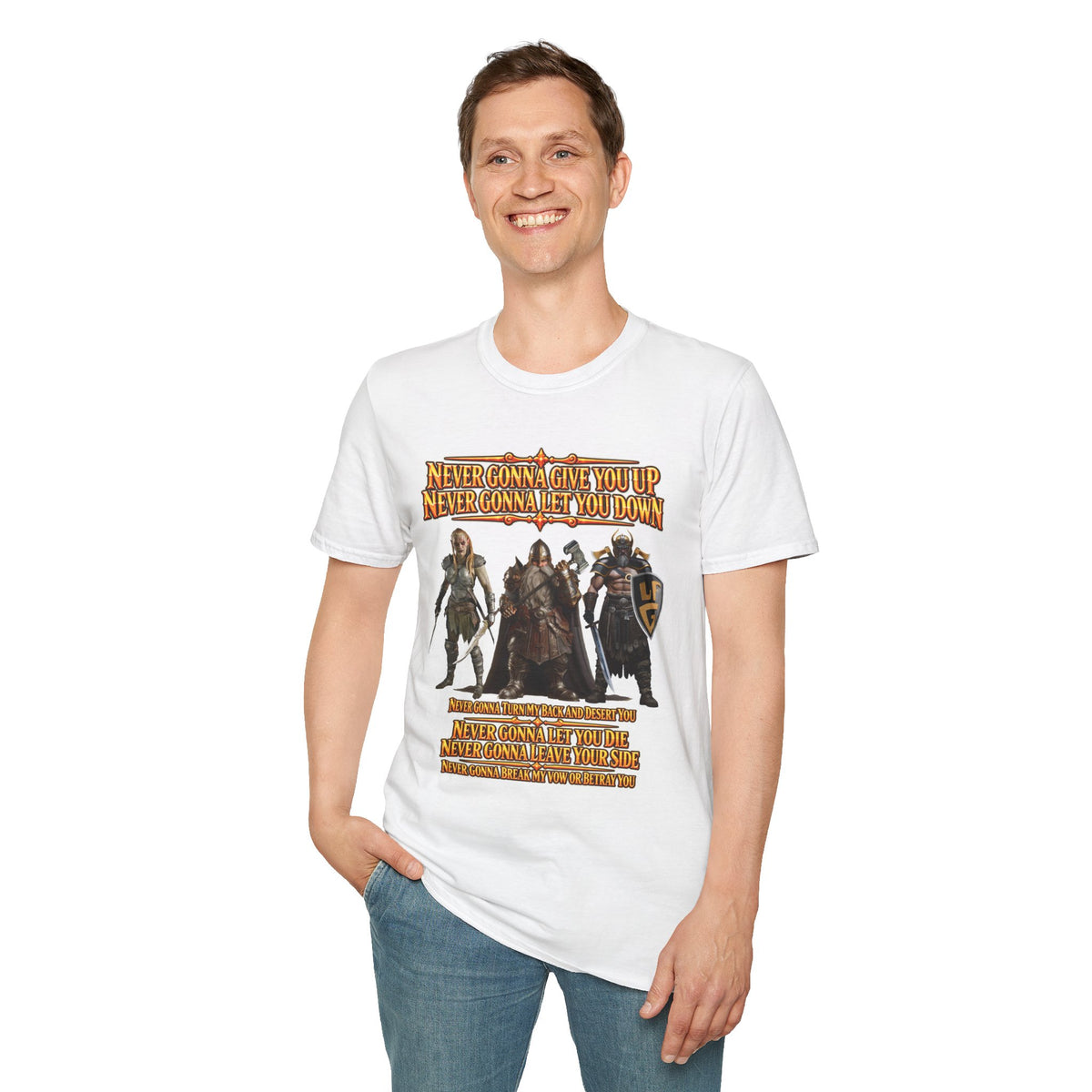 Rickroll RPG Party T-Shirt — "Never Gonna Give You Up" Fantasy Adventurers Tee