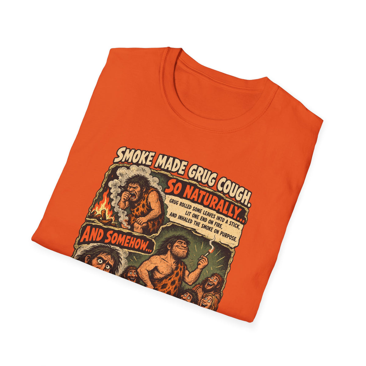 Grug Smoking Caveman Comic Tee T-Shirt | Vintage Caveman Illustration, Humorous Primitive Design