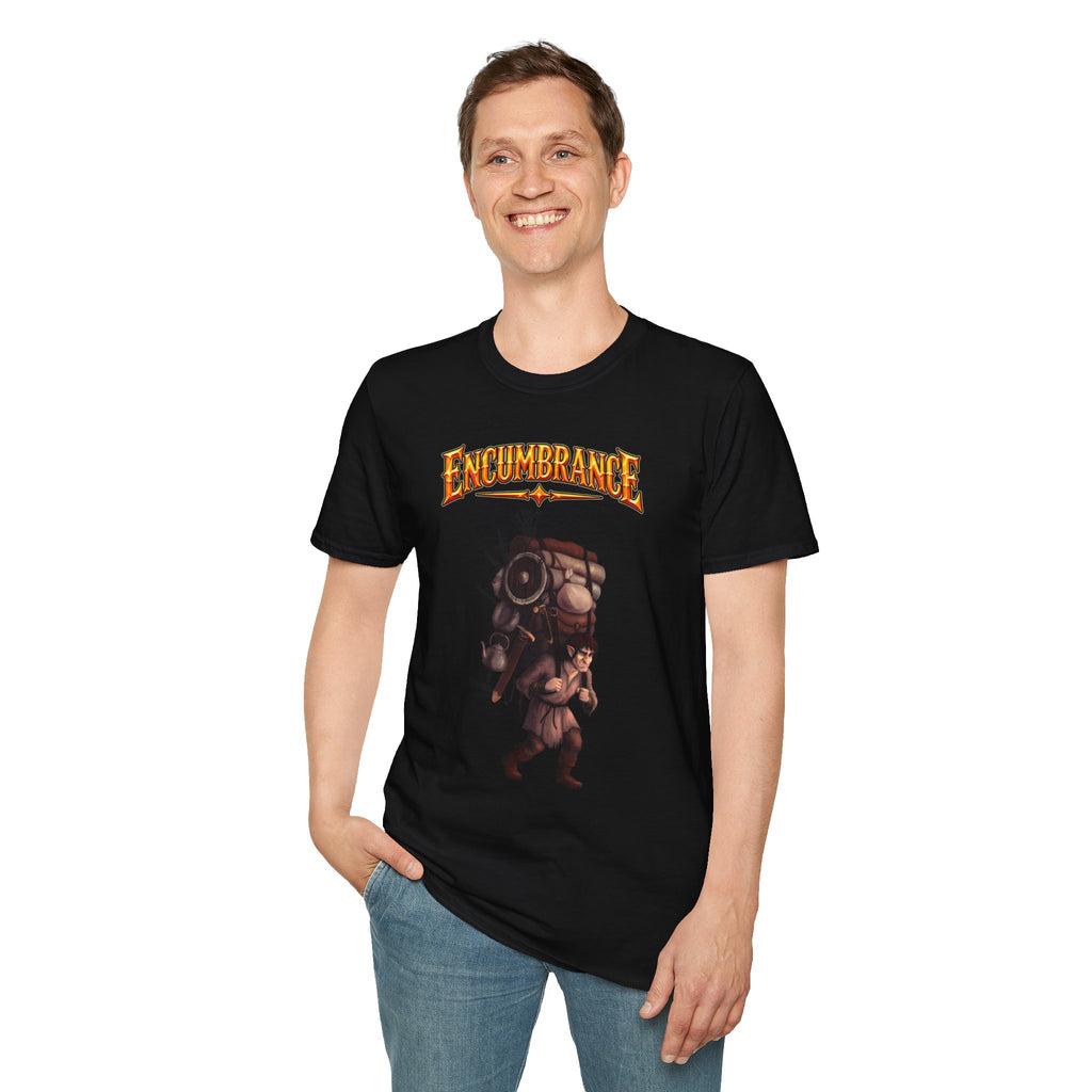 Encumbrance T-Shirt — RPG-Inspired "Encumbrance (noun) — Punishment for successful shopping" Graphic Tee