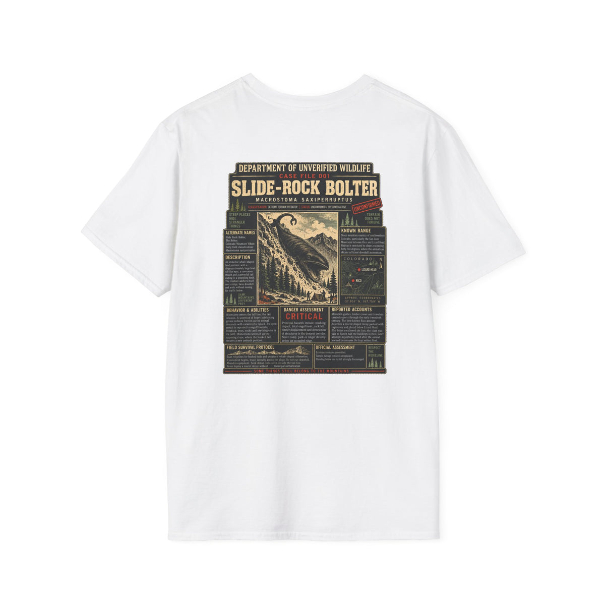 Slide-Rock Bolter T-Shirt — Department of Unverified Wildlife Retro Tee