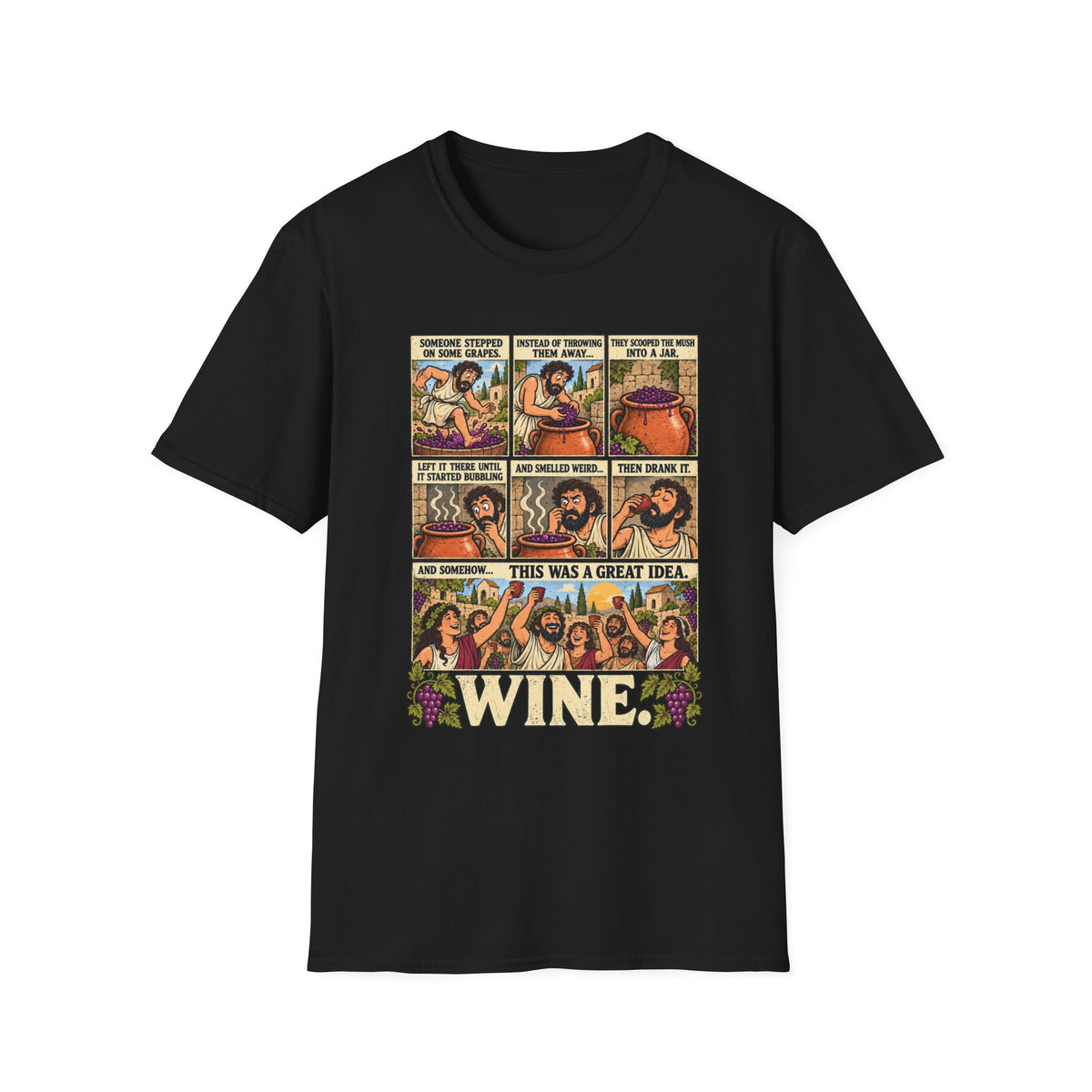 Wine Comic Panel T-Shirt | Vintage Wine Humor, Comic Strip Design