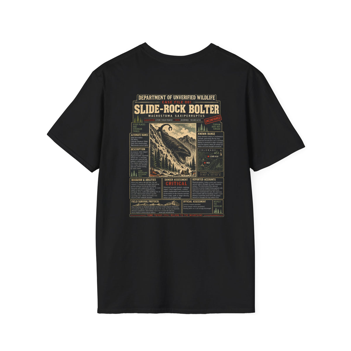 Slide-Rock Bolter T-Shirt — Department of Unverified Wildlife Retro Tee