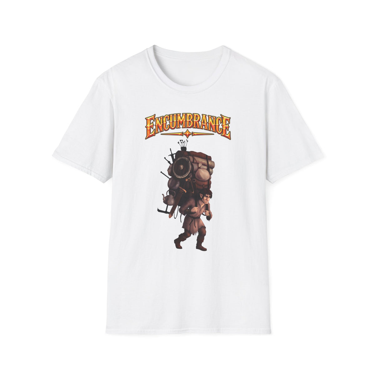 Encumbrance T-Shirt — RPG-Inspired "Encumbrance (noun) — Punishment for successful shopping" Graphic Tee