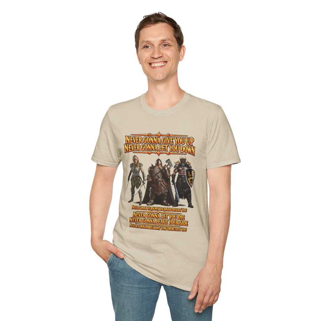 Rickroll RPG Party T-Shirt — "Never Gonna Give You Up" Fantasy Adventurers Tee