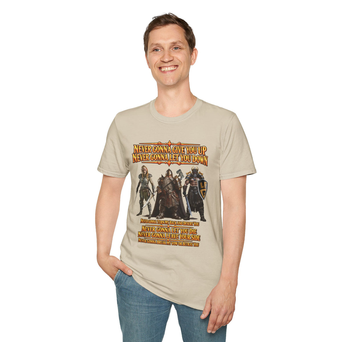 Rickroll RPG Party T-Shirt — "Never Gonna Give You Up" Fantasy Adventurers Tee