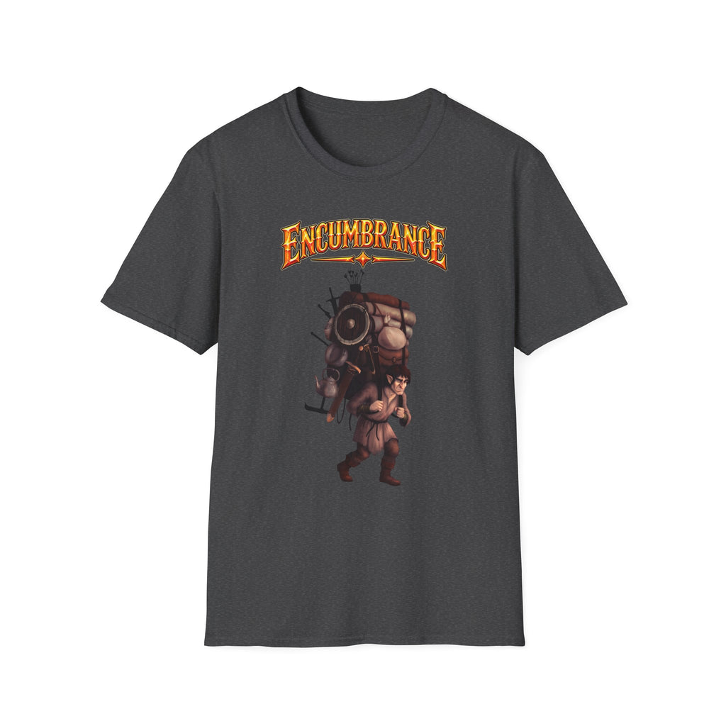 Encumbrance T-Shirt — RPG-Inspired "Encumbrance (noun) — Punishment for successful shopping" Graphic Tee