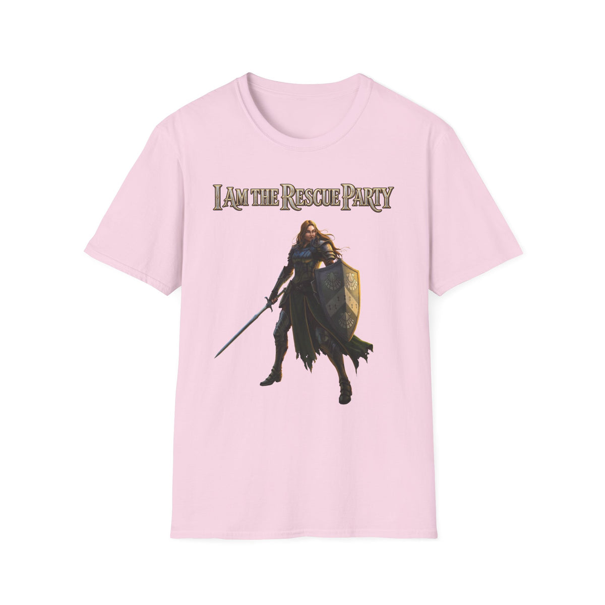 I Am the Rescue Party T-Shirt | Female Warrior Knight Illustration
