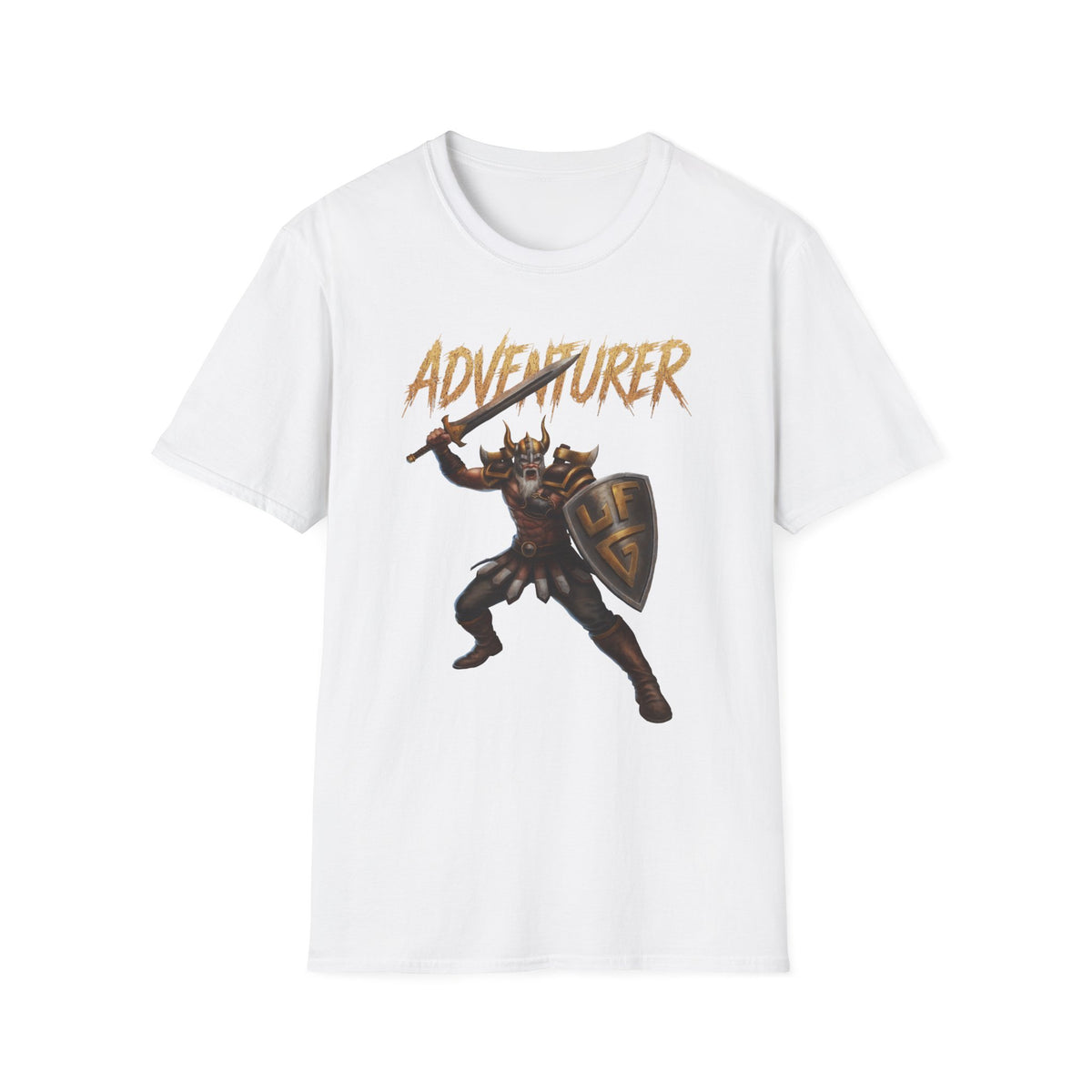 Adventurer RPG Warrior T-Shirt — Fantasy Gamer Tee with 'Adventurer' Artwork