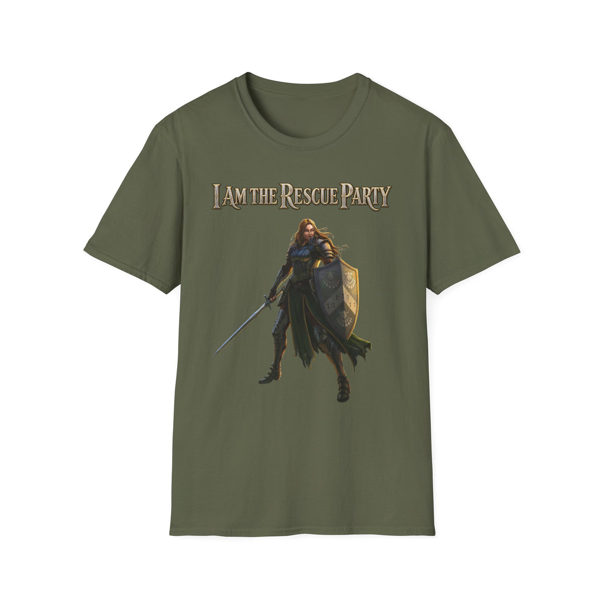 I Am the Rescue Party T-Shirt | Female Warrior Knight Illustration
