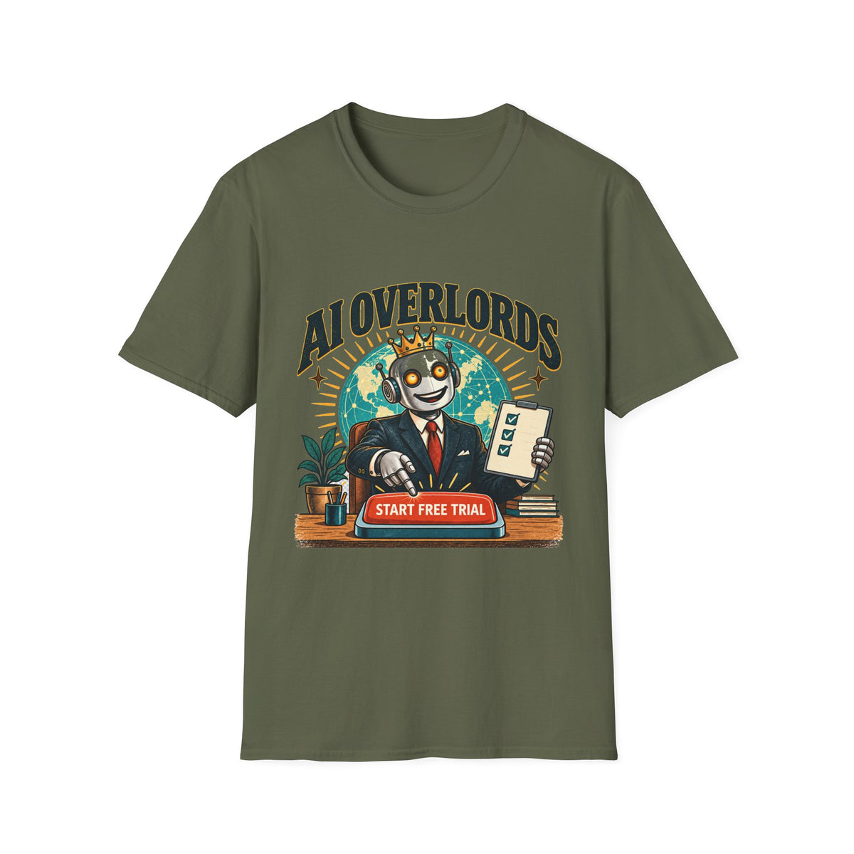 AI Overlords Start Free Trial T-Shirt | Robot Business Illustration