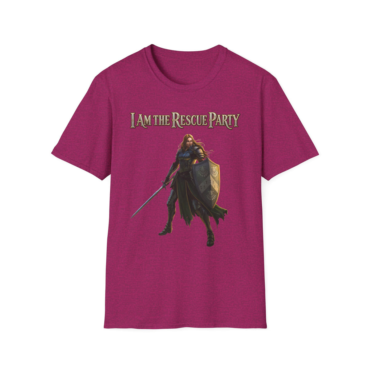 I Am the Rescue Party T-Shirt | Female Warrior Knight Illustration