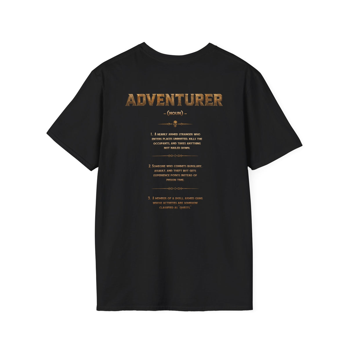 Adventurer RPG Warrior T-Shirt — Fantasy Gamer Tee with 'Adventurer' Artwork