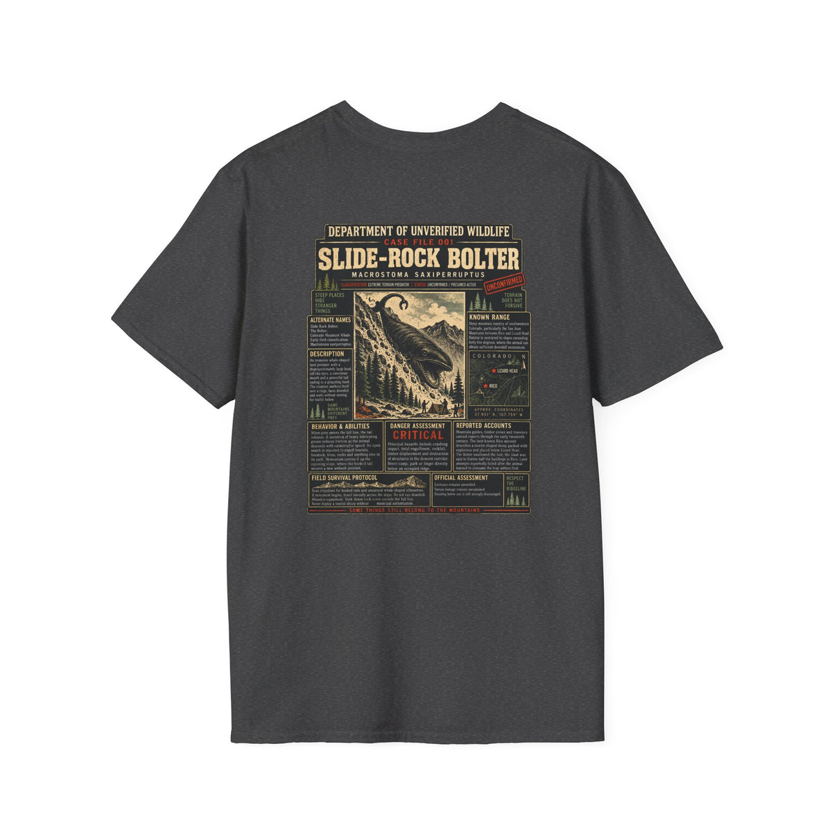 Slide-Rock Bolter T-Shirt — Department of Unverified Wildlife Retro Tee