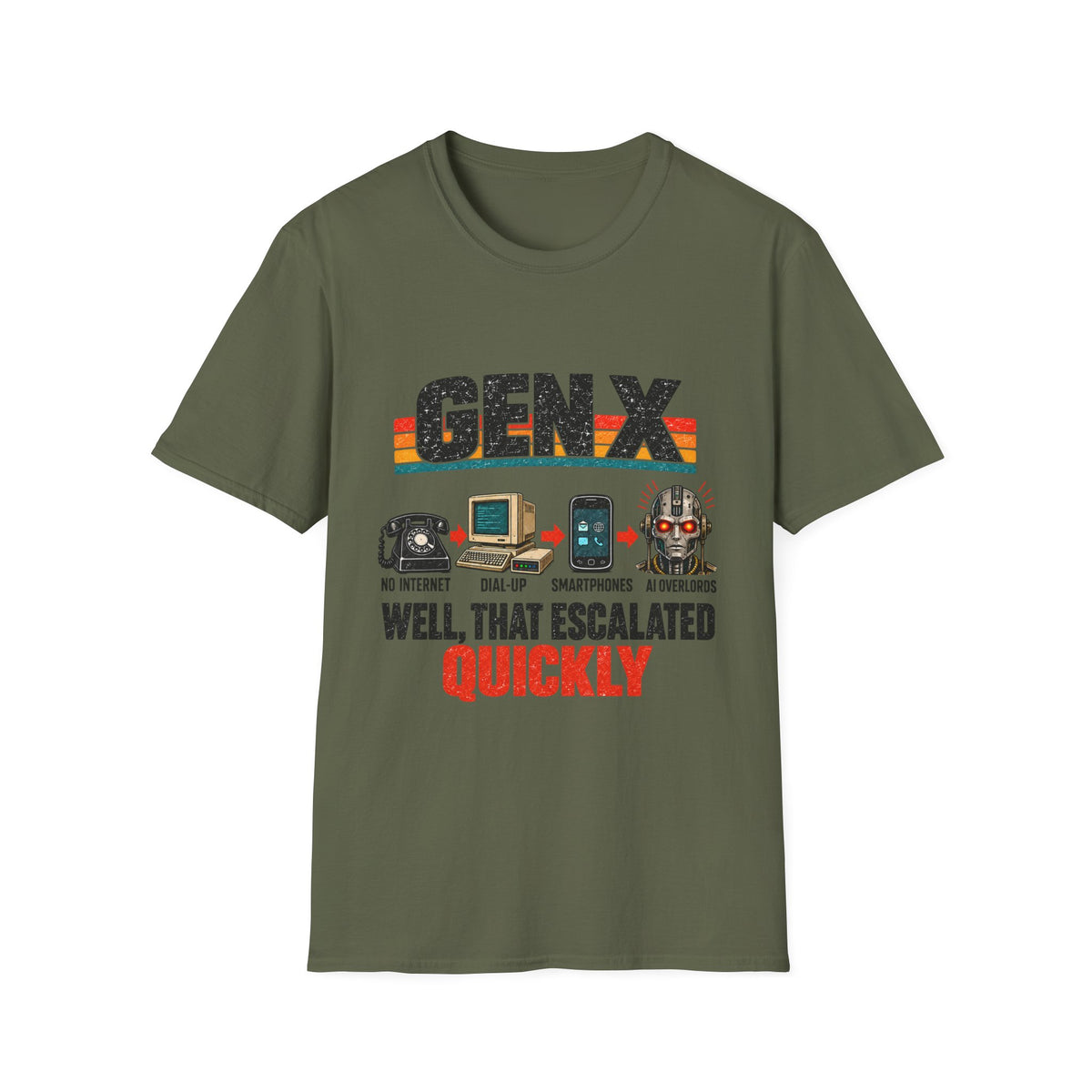 Gen X Well That Escalated Quickly T-Shirt | Retro tech evolution graphic