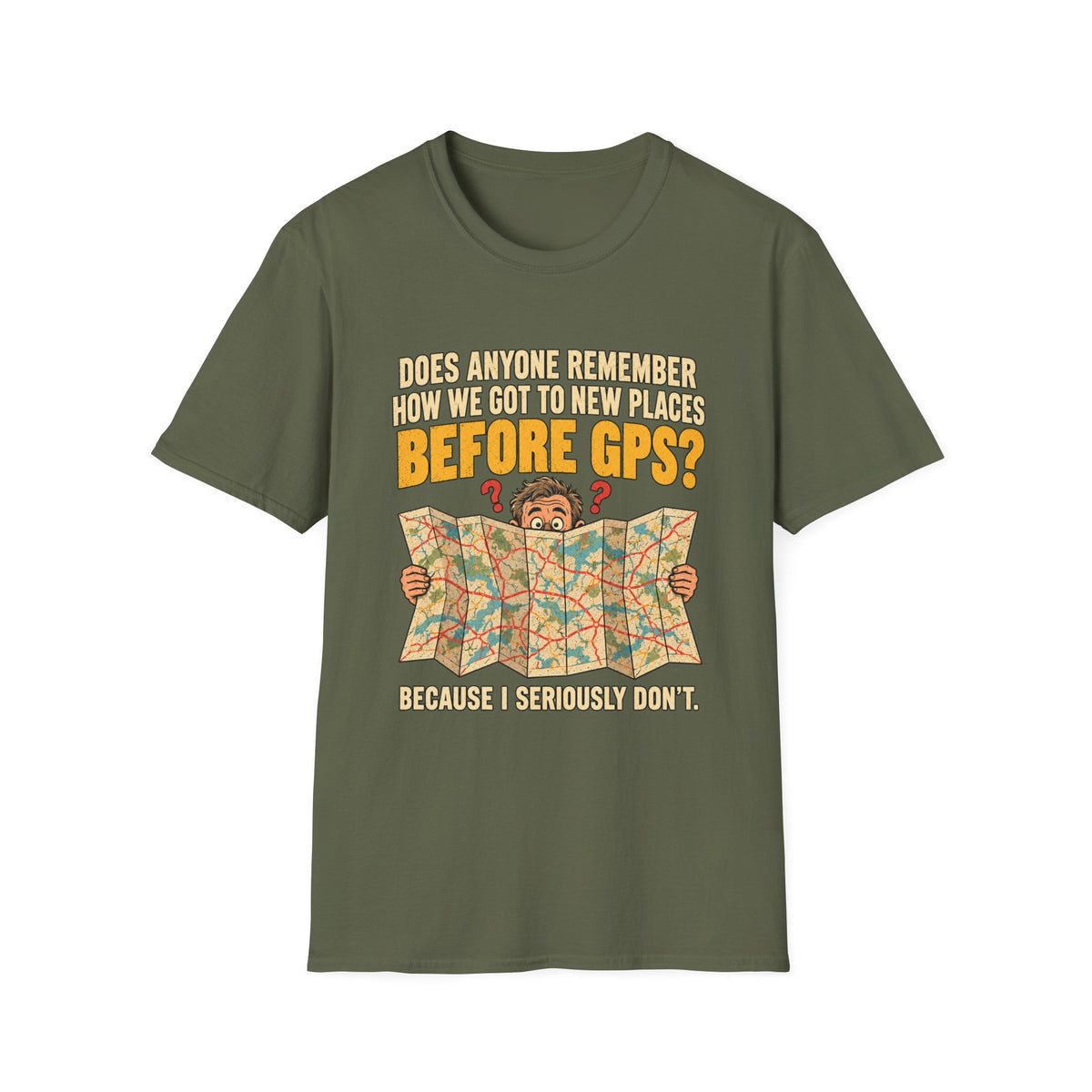 Before GPS? Map Reader T-Shirt | Vintage Map Illustration, Travel Humor