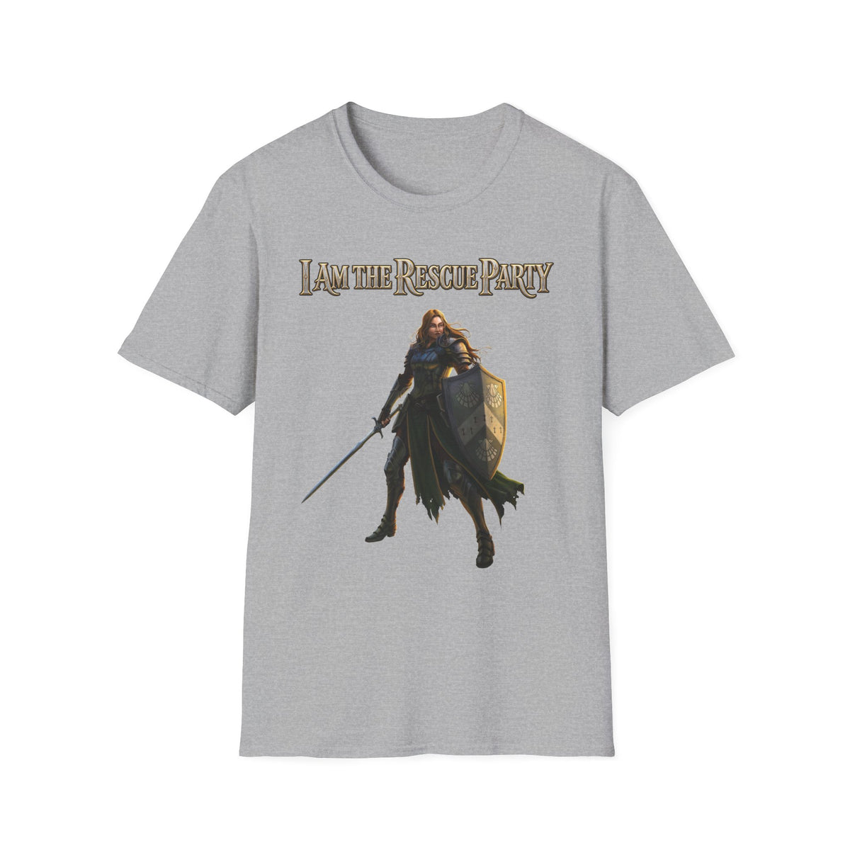 I Am the Rescue Party T-Shirt | Female Warrior Knight Illustration