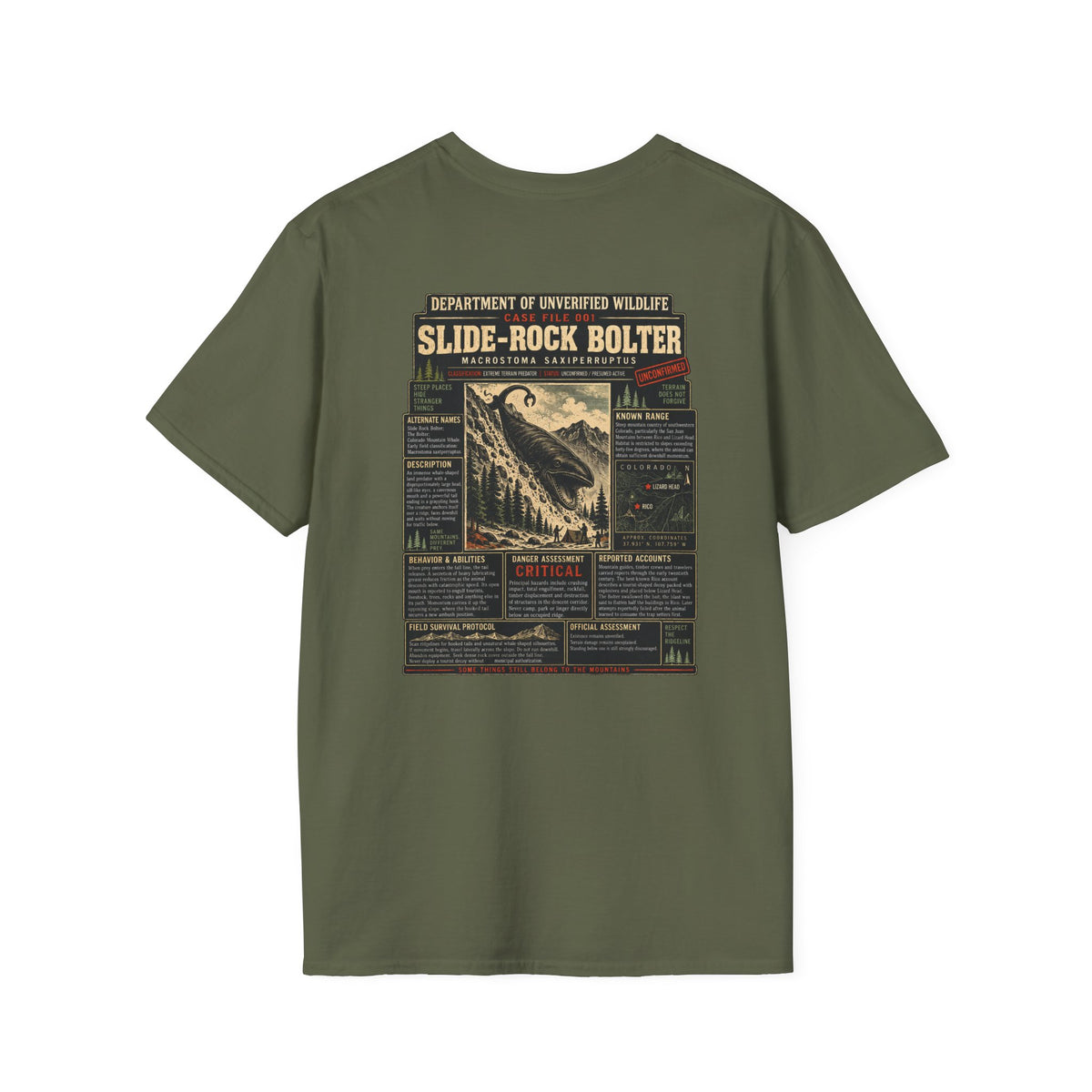 Slide-Rock Bolter T-Shirt — Department of Unverified Wildlife Retro Tee