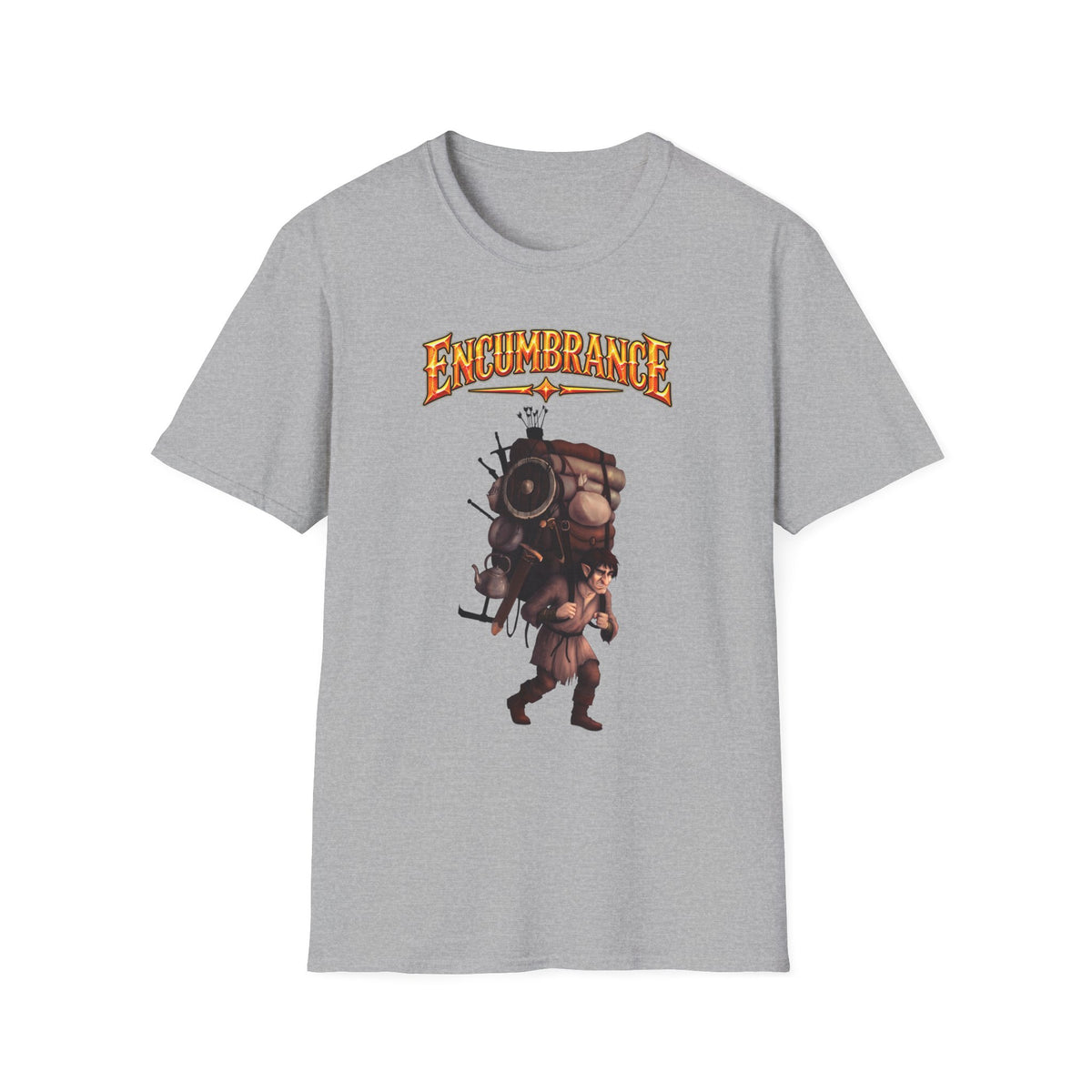Encumbrance T-Shirt — RPG-Inspired "Encumbrance (noun) — Punishment for successful shopping" Graphic Tee