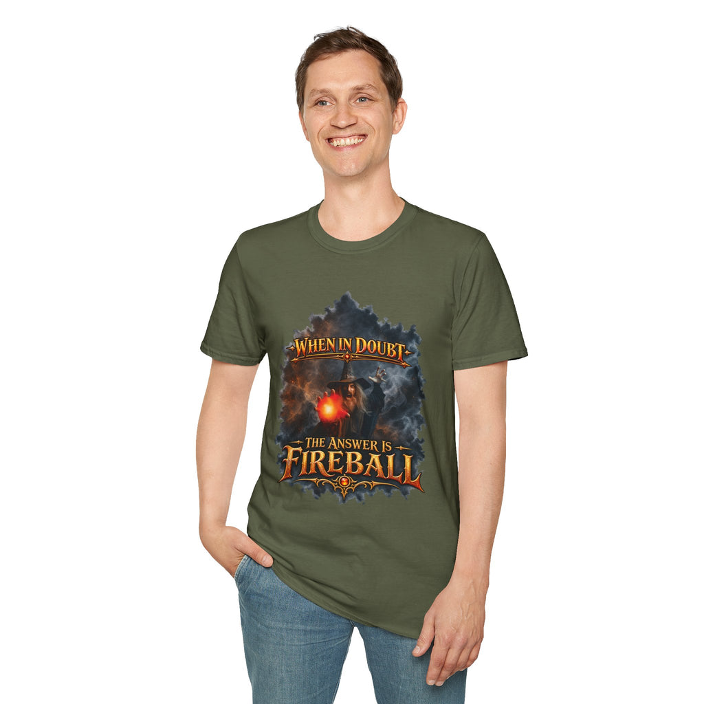 Fireball Mage T-Shirt — "When in Doubt, The Answer Is Fireball" Fantasy RPG Tee