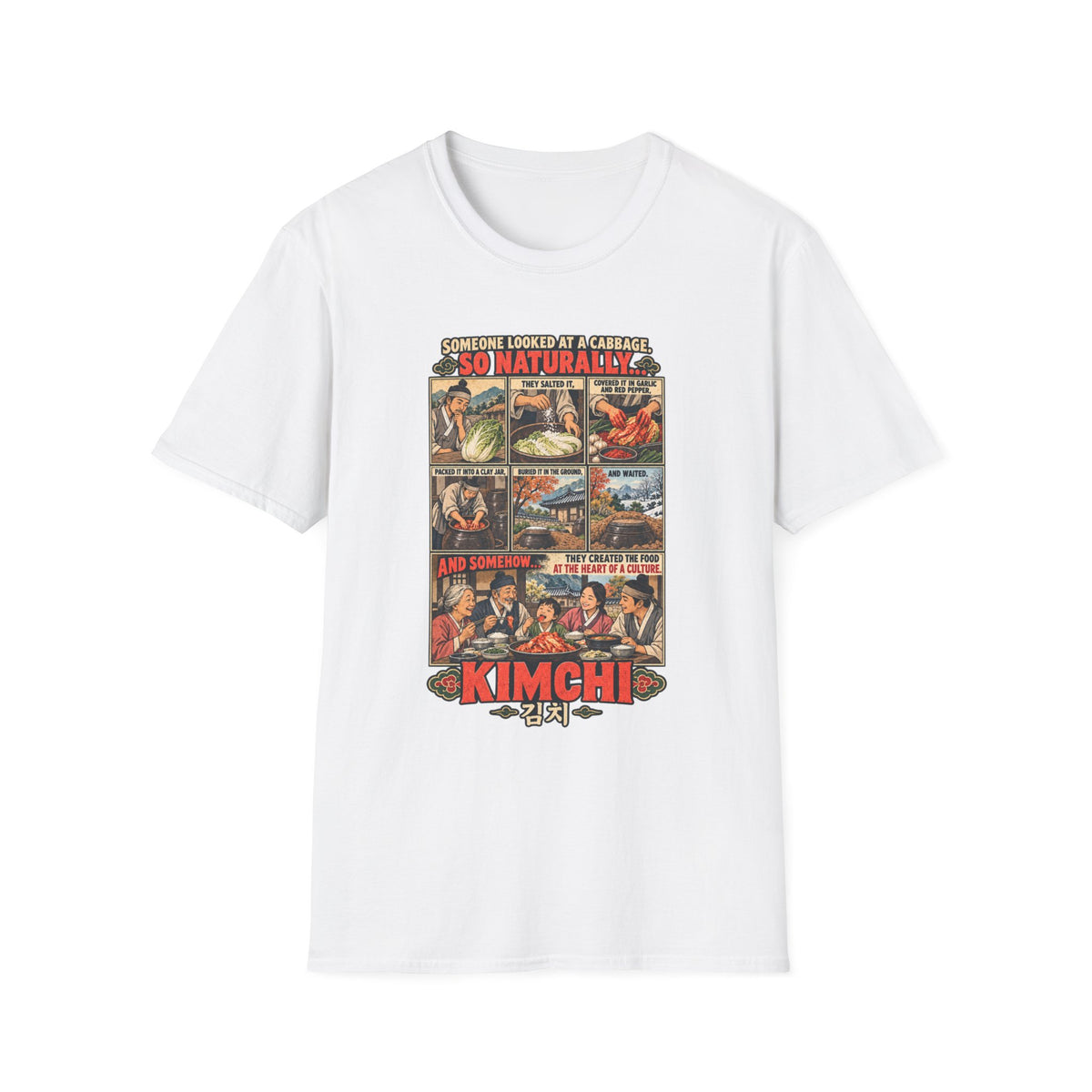 Kimchi Comic Panel T-Shirt | Retro Food Illustration, Korean Cuisine