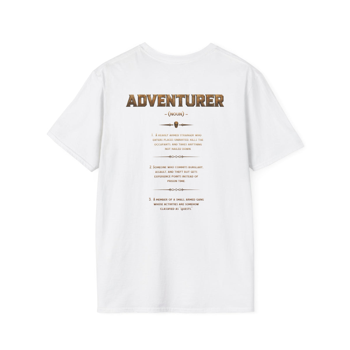 Adventurer RPG Warrior T-Shirt — Fantasy Gamer Tee with 'Adventurer' Artwork