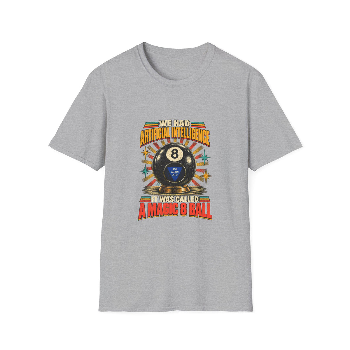 AI Magic 8 Ball T-Shirt | Artificial Intelligence Humor, Retro Arcade Graphic