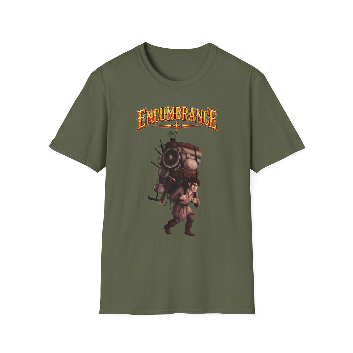 Encumbrance T-Shirt — RPG-Inspired "Encumbrance (noun) — Punishment for successful shopping" Graphic Tee