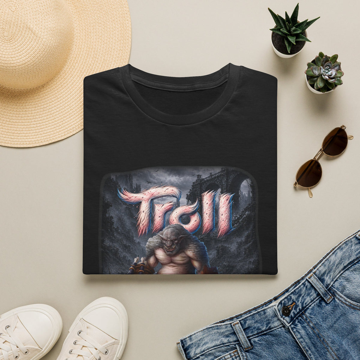 T-Shirt — 'Troll' Fantasy Creature Graphic Tee (Front & Back Definition)