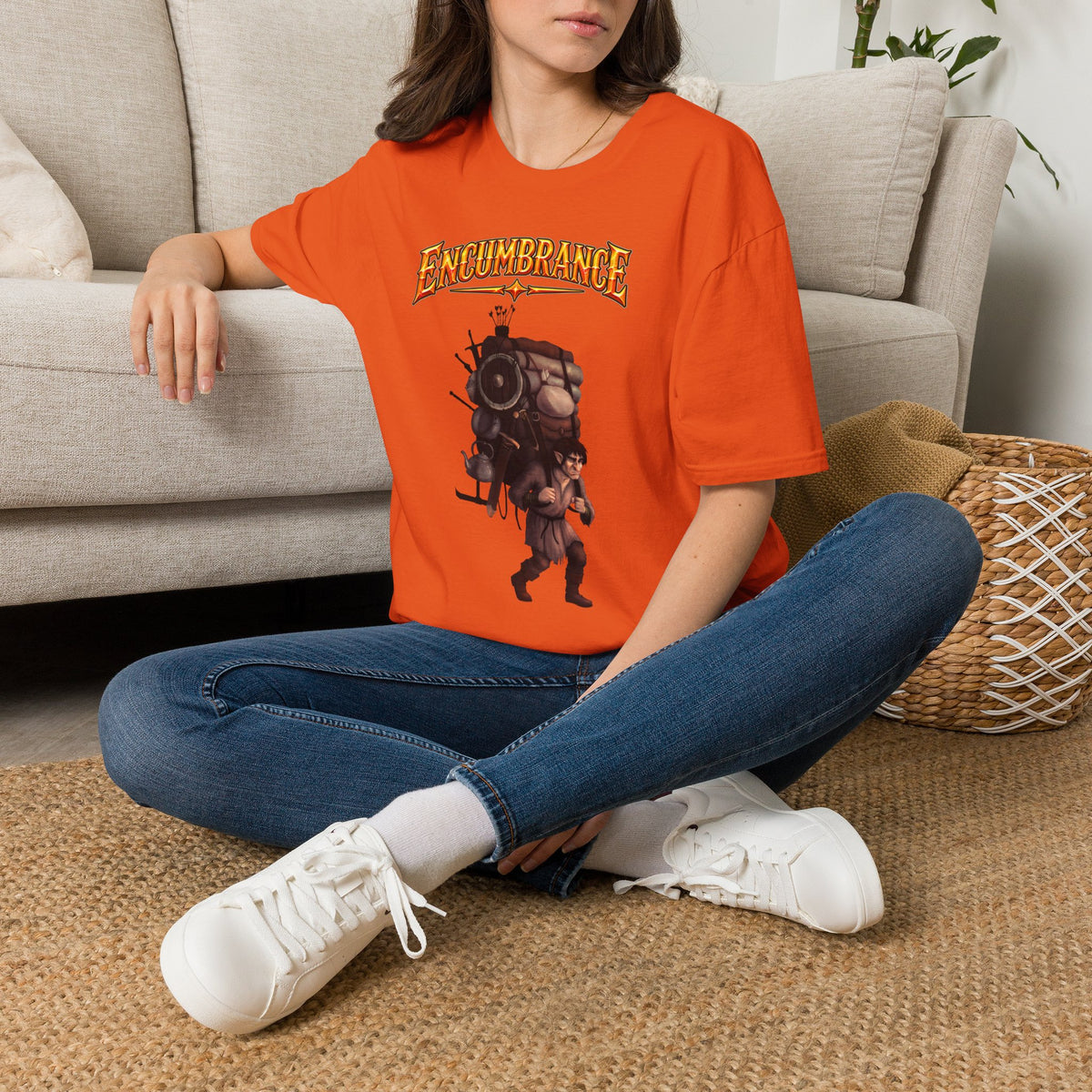 Encumbrance T-Shirt — RPG-Inspired "Encumbrance (noun) — Punishment for successful shopping" Graphic Tee