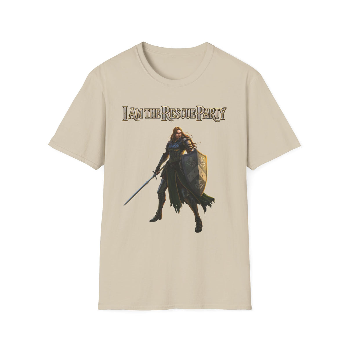 I Am the Rescue Party T-Shirt | Female Warrior Knight Illustration