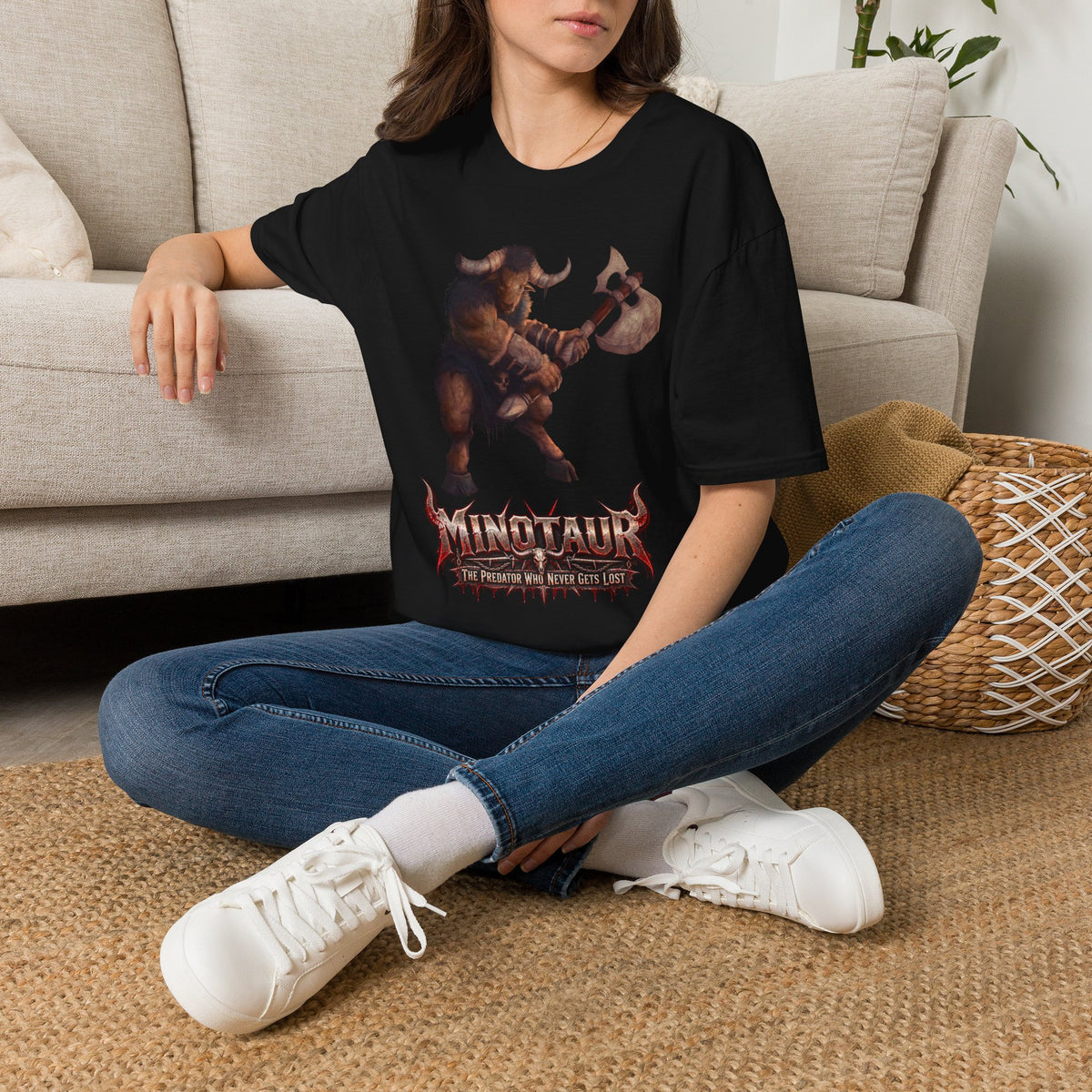 Minotaur Battle T-Shirt — Fantasy Warrior Axe Graphic Tee