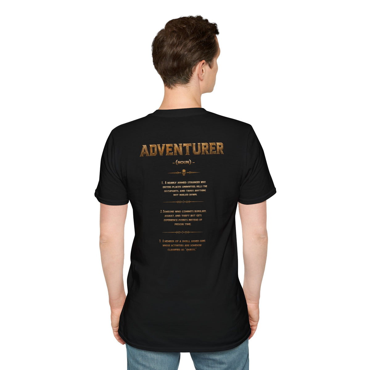 Adventurer RPG Warrior T-Shirt — Fantasy Gamer Tee with 'Adventurer' Artwork