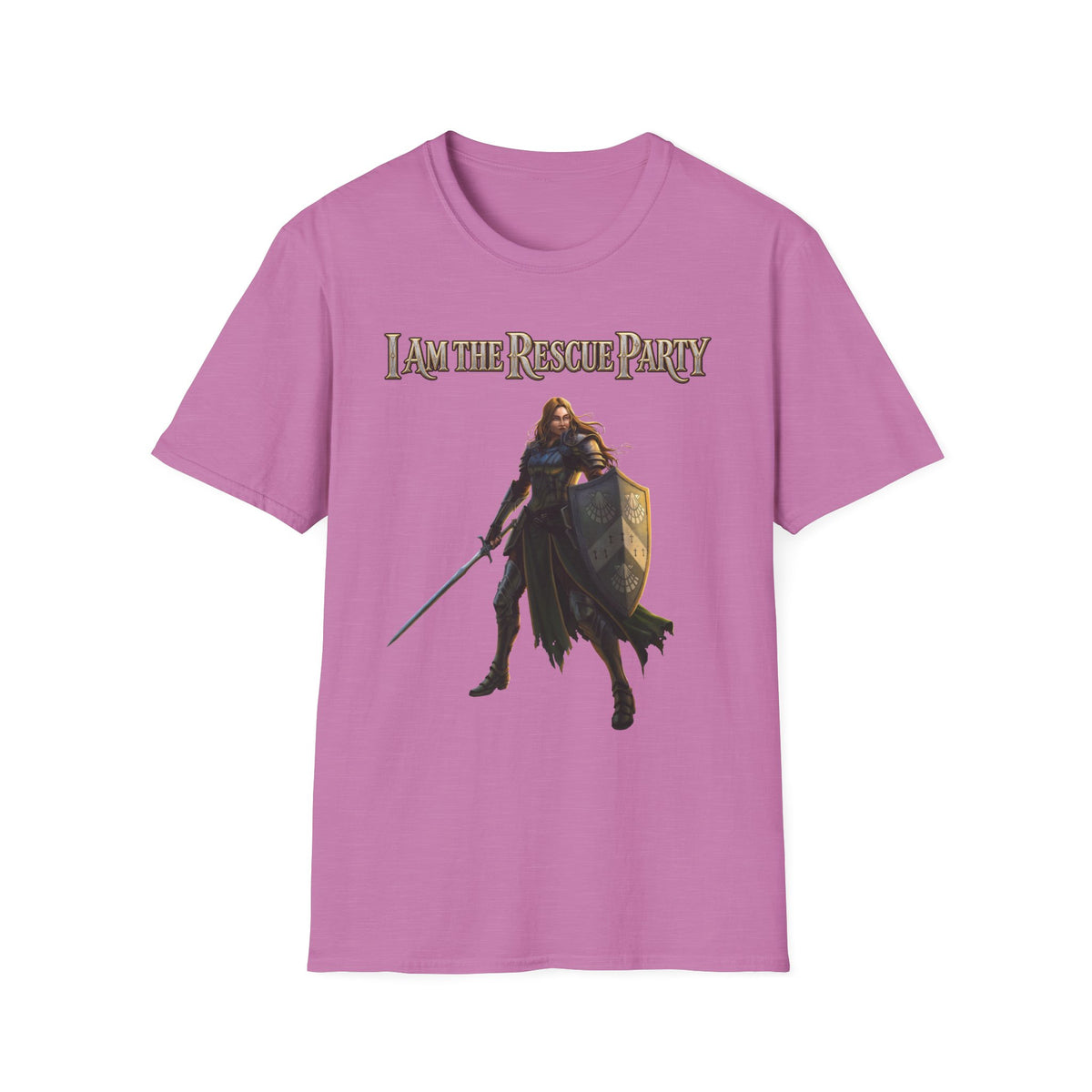 I Am the Rescue Party T-Shirt | Female Warrior Knight Illustration