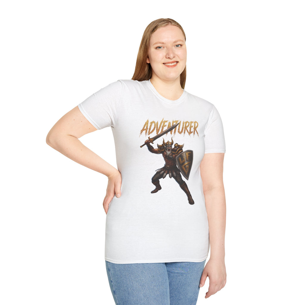 Adventurer RPG Warrior T-Shirt — Fantasy Gamer Tee with 'Adventurer' Artwork