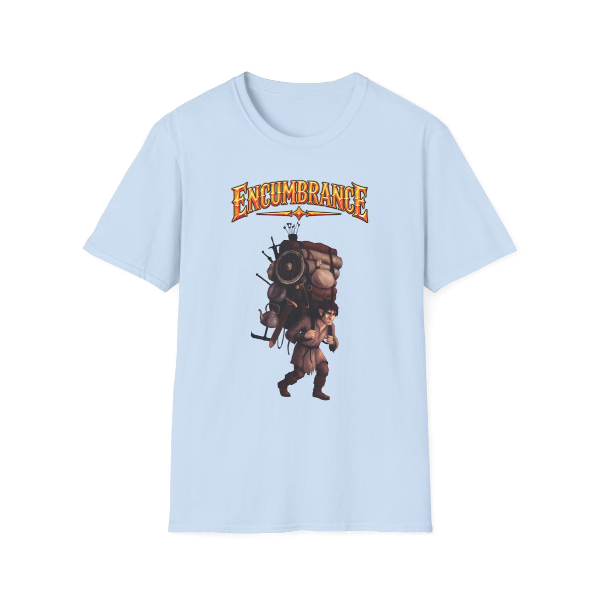 Encumbrance T-Shirt — RPG-Inspired "Encumbrance (noun) — Punishment for successful shopping" Graphic Tee