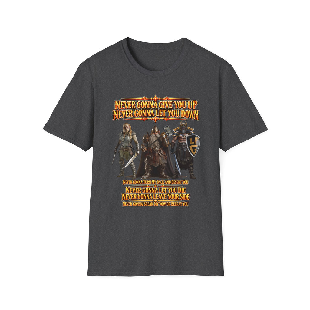 Rickroll RPG Party T-Shirt — "Never Gonna Give You Up" Fantasy Adventurers Tee