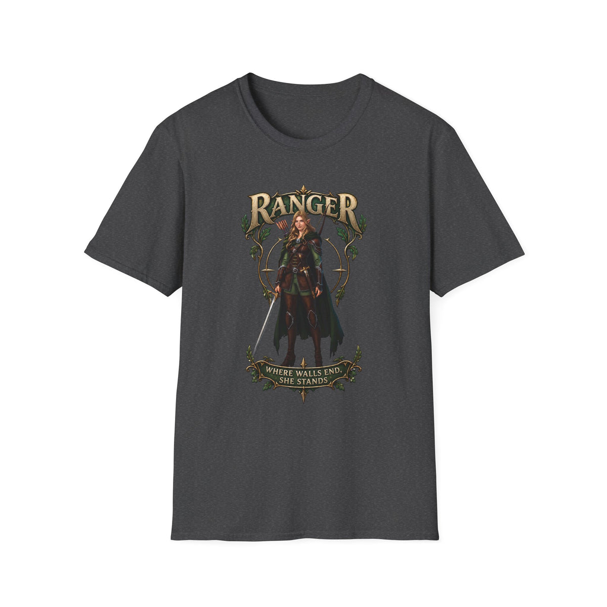 Ranger Fantasy Character T-Shirt — Medieval Archer Illustration Tee