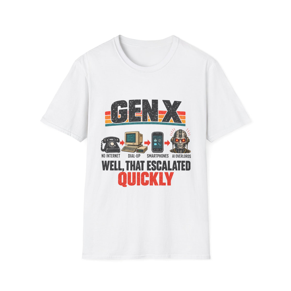 Gen X Well That Escalated Quickly T-Shirt | Retro tech evolution graphic