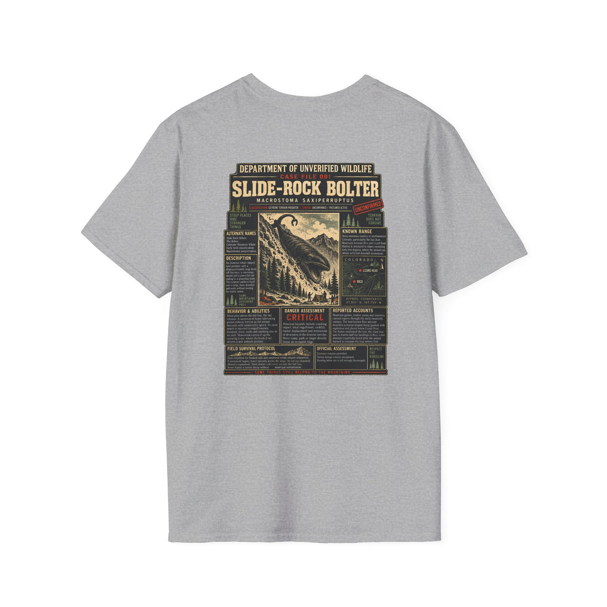 Slide-Rock Bolter T-Shirt — Department of Unverified Wildlife Retro Tee