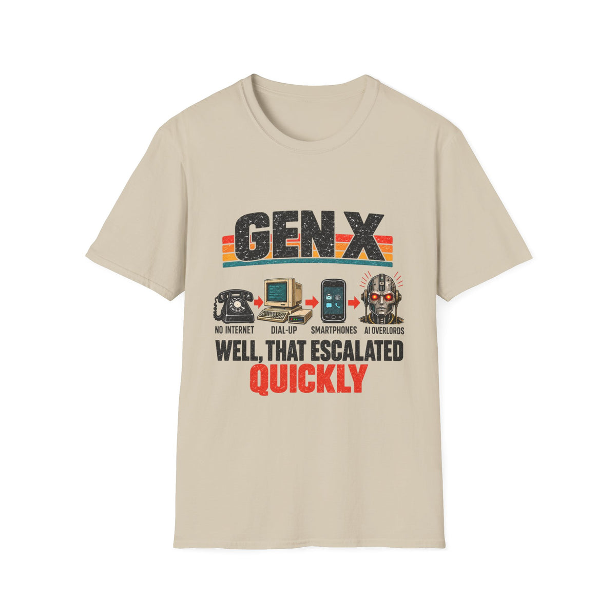 Gen X Well That Escalated Quickly T-Shirt | Retro tech evolution graphic