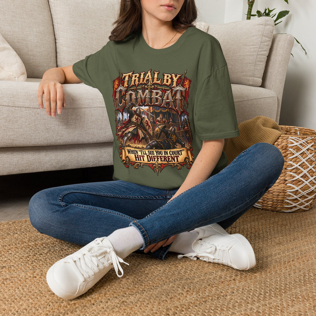 Trial By Combat T-Shirt — "When I’ll See You in Court I Hit Different" Medieval Fantasy Graphic Tee