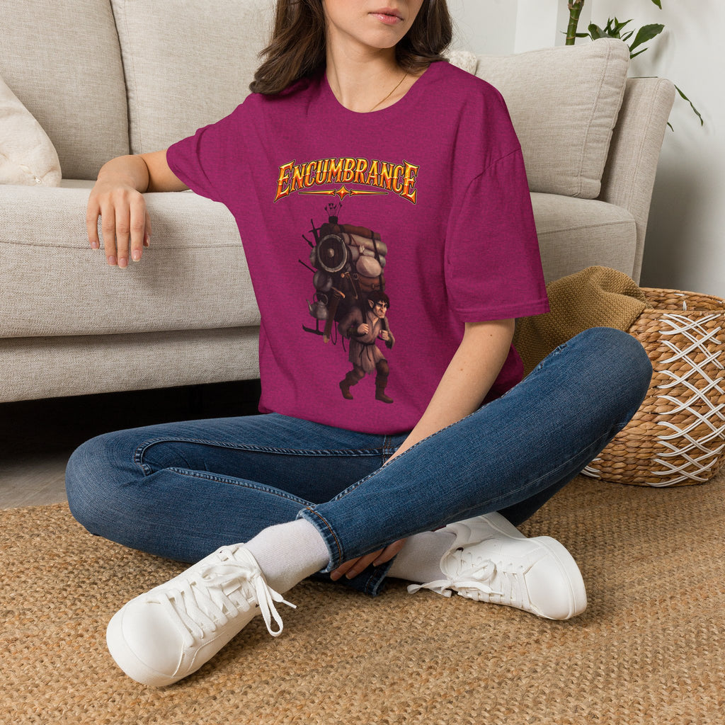 Encumbrance T-Shirt — RPG-Inspired "Encumbrance (noun) — Punishment for successful shopping" Graphic Tee