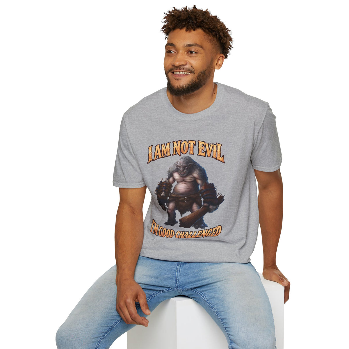 T-Shirt — "I Am Not Evil, I'm Good Challenged" Fantasy Ogre Graphic